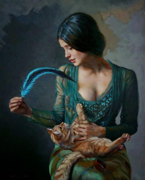 donna con gatto